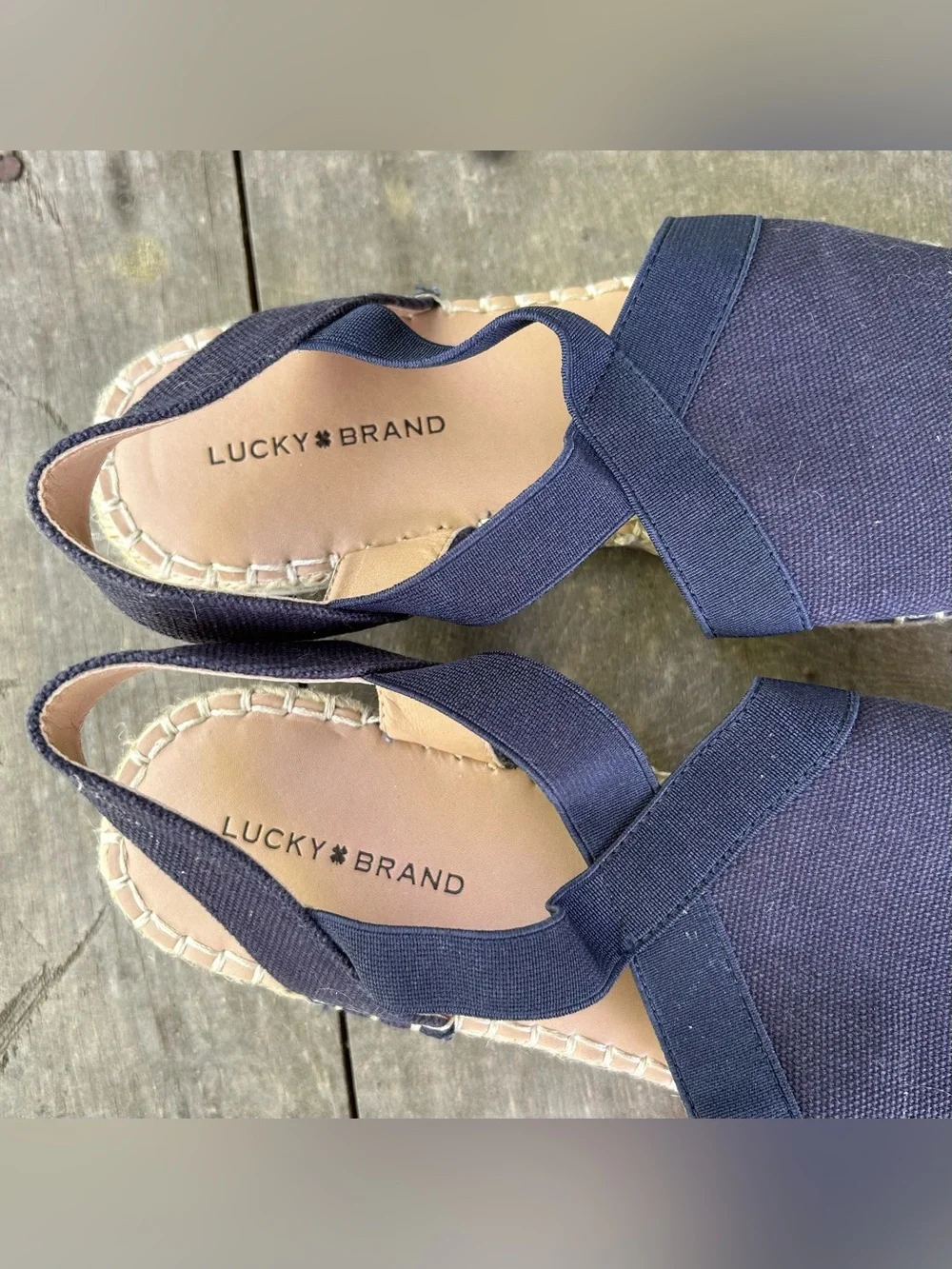 Lucky Brand Sandals Womens 7.5 M Rifka Espadrille Slingback Flats Blue Fabric